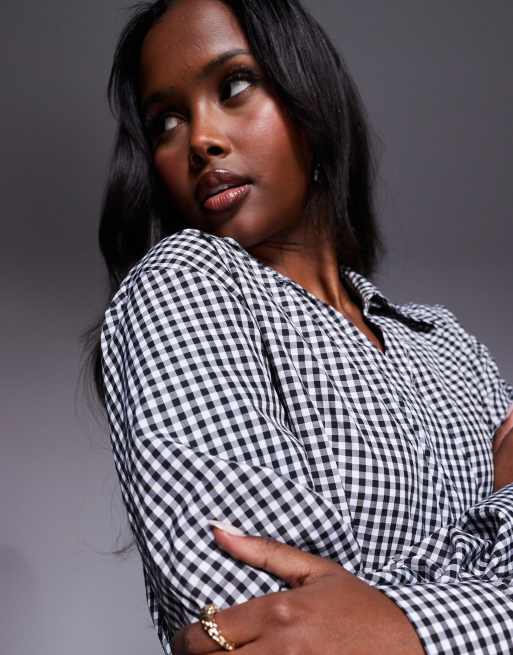 ASOS DESIGN wrap shirt with cocoon sleeve in black and white gingham