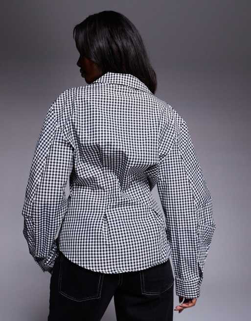 ASOS DESIGN wrap shirt with cocoon sleeve in black and white gingham