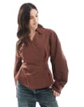 [ASOS DESIGN] ASOS DESIGN wrap shirt with cocoon sleeve in brown M Brown