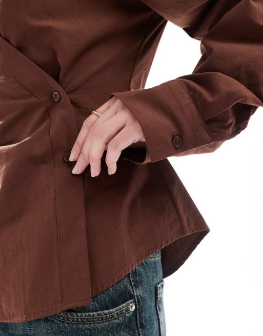 ASOS DESIGN wrap shirt with cocoon sleeve in brown