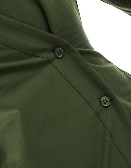 ASOS DESIGN wrap shirt with cocoon sleeve in khaki
