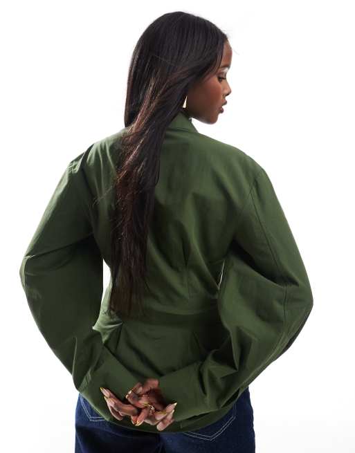 ASOS DESIGN wrap shirt with cocoon sleeve in khaki