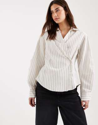 Asos Design Wrap Shirt With Cocoon Sleeve In Neutral