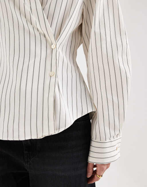 ASOS DESIGN wrap shirt with cocoon sleeve in pinstripe, 3 of 4