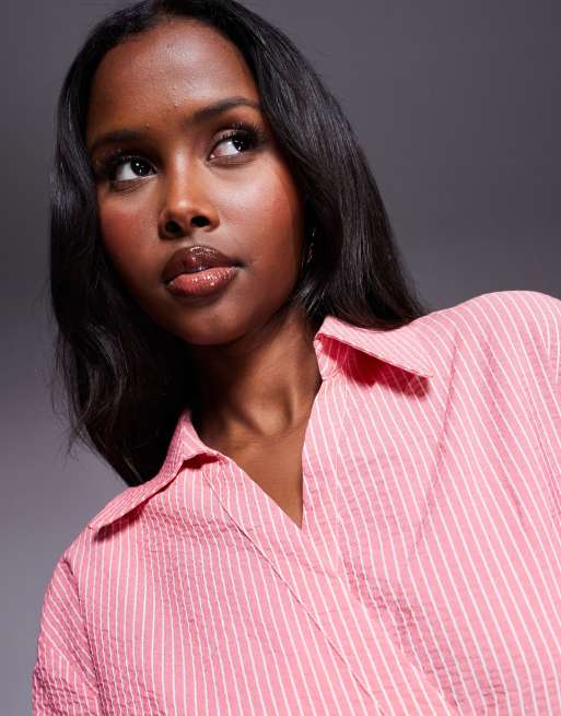 ASOS DESIGN wrap shirt with cocoon sleeve in red and white stripe