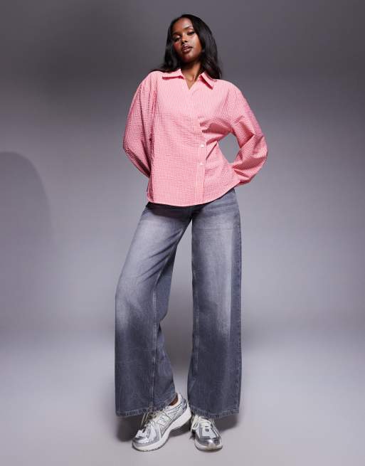ASOS DESIGN wrap shirt with cocoon sleeve in red and white stripe