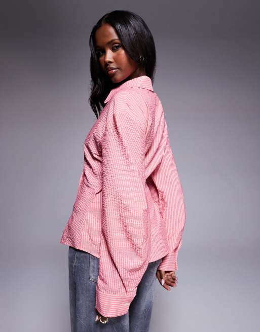 ASOS DESIGN wrap shirt with cocoon sleeve in red and white stripe