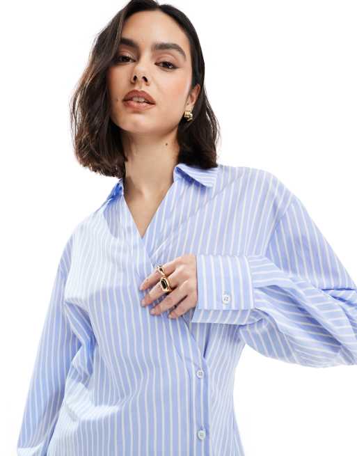 ASOS DESIGN wrap shirt with cocoon sleeve in stripe