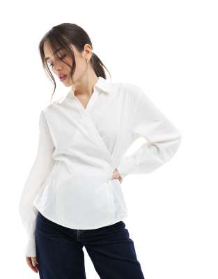 Asos Design Wrap Shirt With Cocoon Sleeve In White