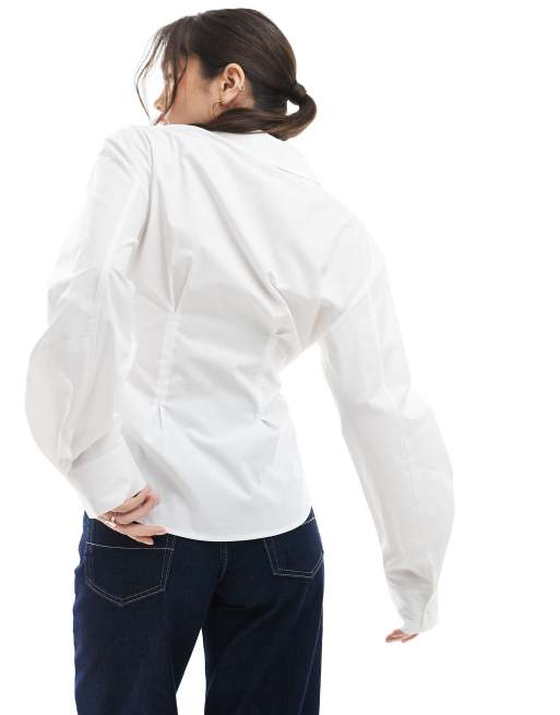ASOS DESIGN wrap shirt with cocoon sleeve in white