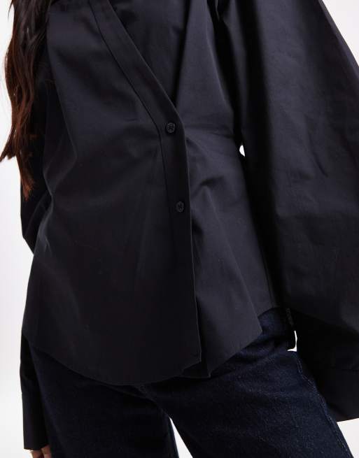 ASOS DESIGN wrap shirt with cocoon sleeves in black