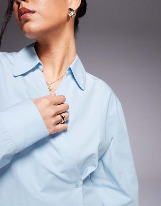 ASOS DESIGN wrap shirt with cocoon sleeves in blue