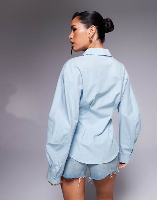 ASOS DESIGN wrap shirt with cocoon sleeves in blue