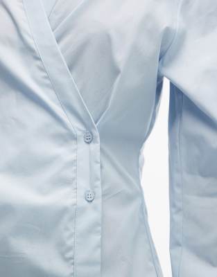 Asos Design Wrap Shirt With Cocoon Sleeves In Blue