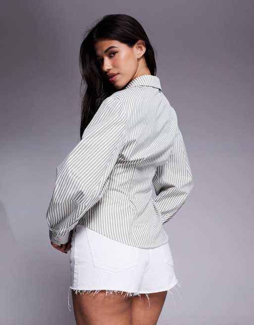 ASOS DESIGN wrap shirt with cocoon sleeves in green stripe