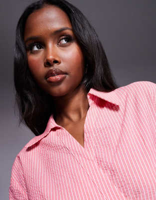 Asos Design Wrap Shirt With Cocoon Sleeves In Red