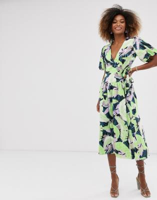 palm print wrap dress