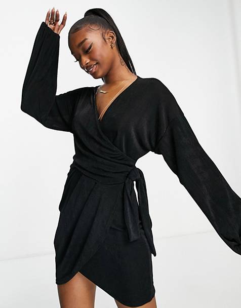 Polyester wrap ruffle mini dress in colour block ASOS Damen Kleidung Kleider Wickelkleider PEACH 