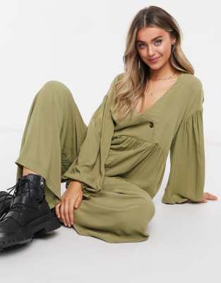 khaki wrap jumpsuit