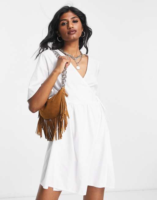 Asos white wrap textured smock outlet dress