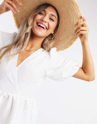 asos white wrap textured smock dress
