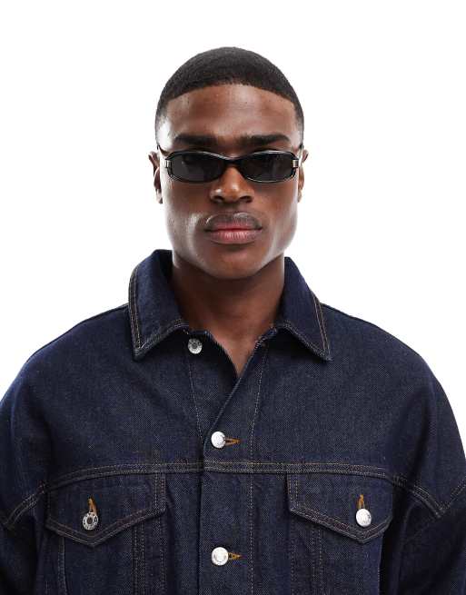 ASOS DESIGN wrap sunglasses in black with khaki lens