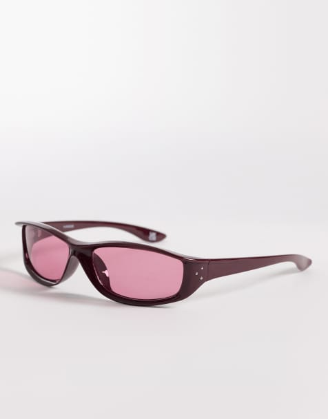 ASOS DESIGN wrap sunglasses in burgundy frame with burgundy lens - view 1