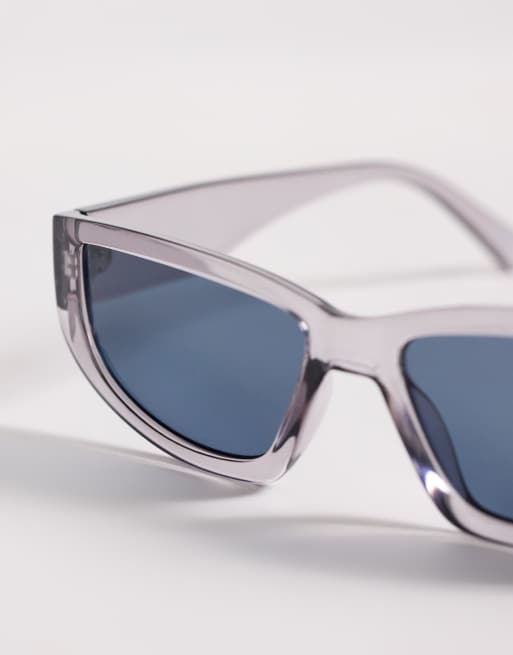 ASOS DESIGN wrap sunglasses in crystal gray frame with smoke lens, 2 of 3