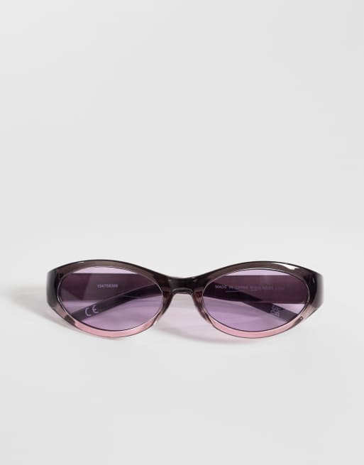 ASOS DESIGN wrap sunglasses in crystal grey frame with purple lens, 3 of 3