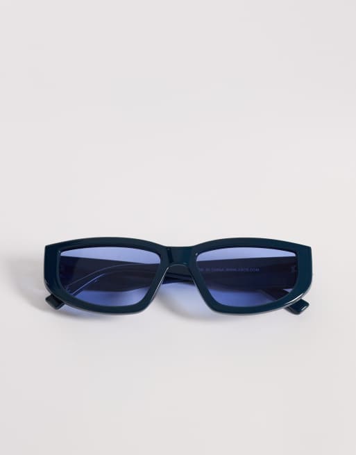 ASOS DESIGN wrap sunglasses in crystal teal frame with blue lens, 3 of 3
