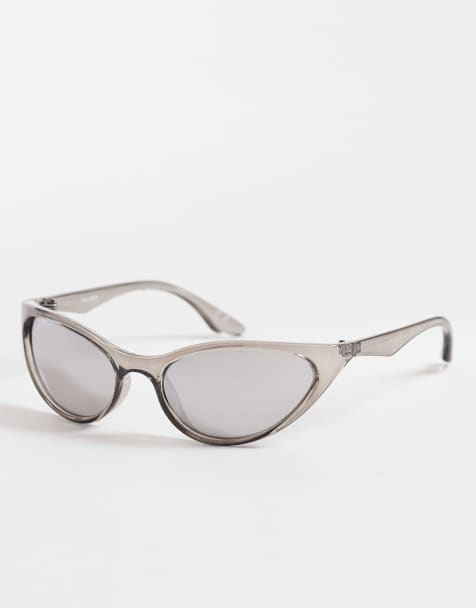 ASOS DESIGN wrap sunglasses in gray crystal frame with mirrored lenses - view 1