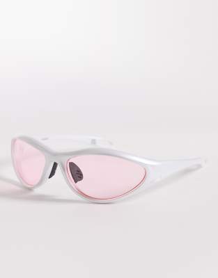 ASOS DESIGN ASOS DESIGN wrap sunglasses in white frame with pink lens