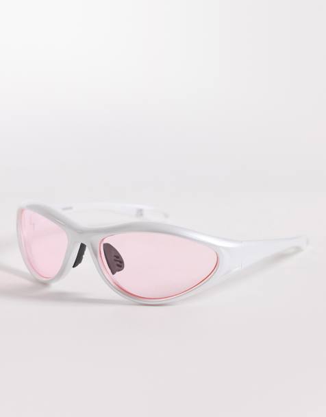 ASOS DESIGN wrap sunglasses in white frame with pink lens - view 1