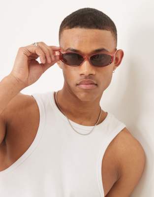 Asos Design Wrap Sunglasses With Burnt Orange Crystal Frame And Brown Lens In Orange