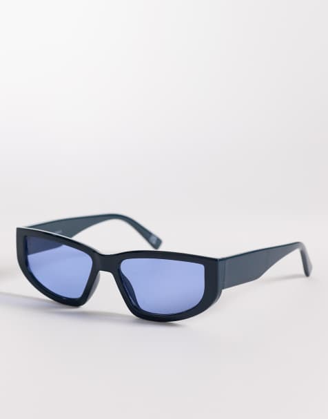 ASOS DESIGN wrap sunglasses with crystal teal frame and blue lens - view 1