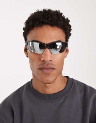 ASOS DESIGN ASOS DESIGN wrap sunglasses with mirrored lens and black frame