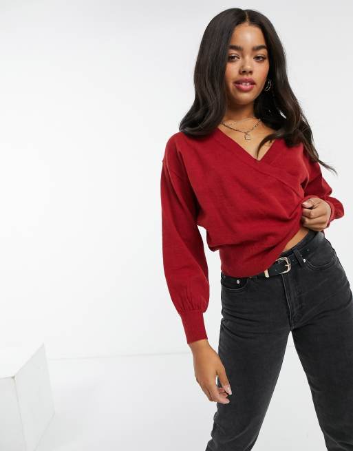 Burgundy deals wrap sweater