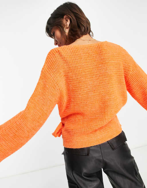 ASOS DESIGN wrap sweater in textured stitch in orange