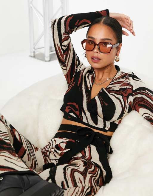 ASOS DESIGN wrap sweater with marble pattern - part of a set