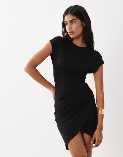 bodycon mini dress with sleeves Off-Shoulder Ruched Bodycon Mini Dress in Vanilla main image 0