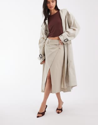 Asos Design Wrap Tailored Midi Skirt-neutral