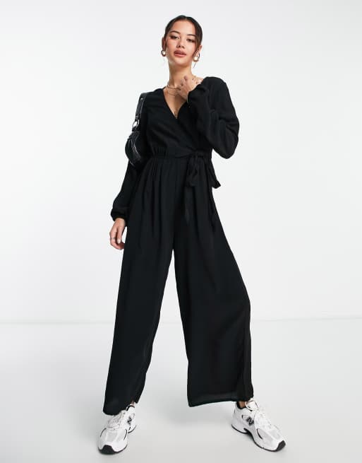 ASOS DESIGN wrap tie jumpsuit in black