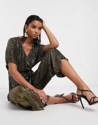 metallic plisse jumpsuit