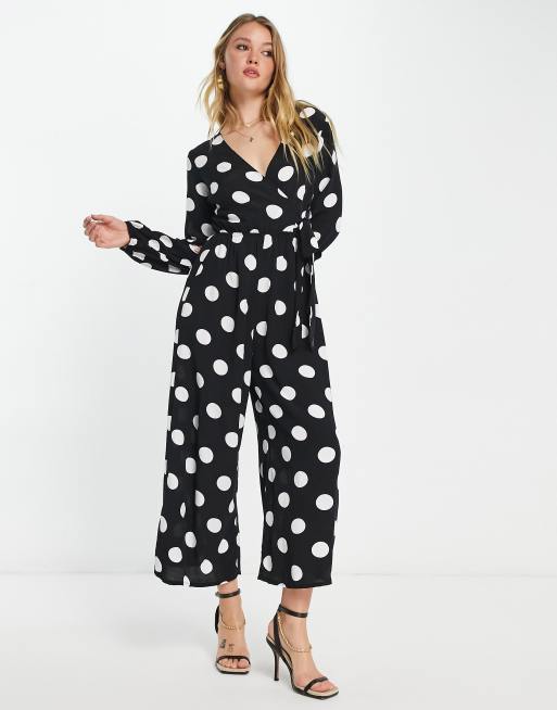 ASOS DESIGN wrap tie jumpsuit in mono spot print | ASOS