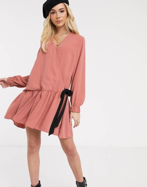 ASOS DESIGN wrap tie side smock mini dress with pephem | ASOS