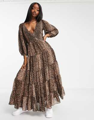 ASOS DESIGN wrap tiered skirt maxi dress in animal print-Multi