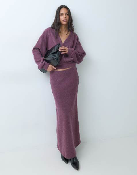 ASOS DESIGN wrap top and maxi skirt set in burgundy - view 1