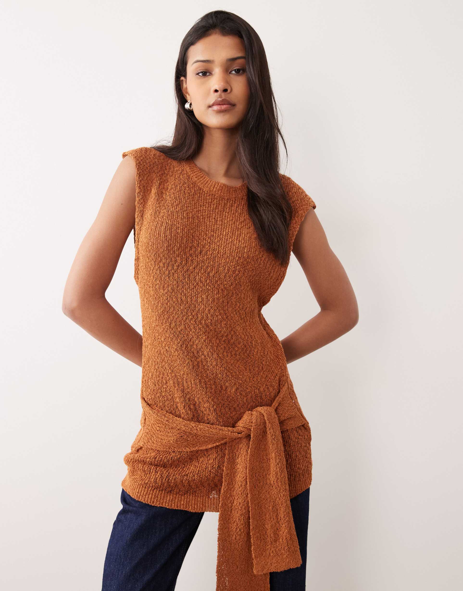 asos design wrap top in ginger
