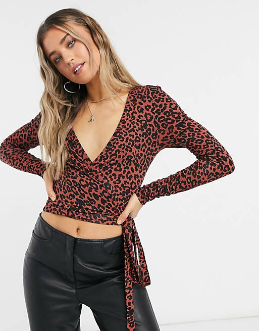 Tops Shirts & Blouses/wrap top in micro leopard animal print 