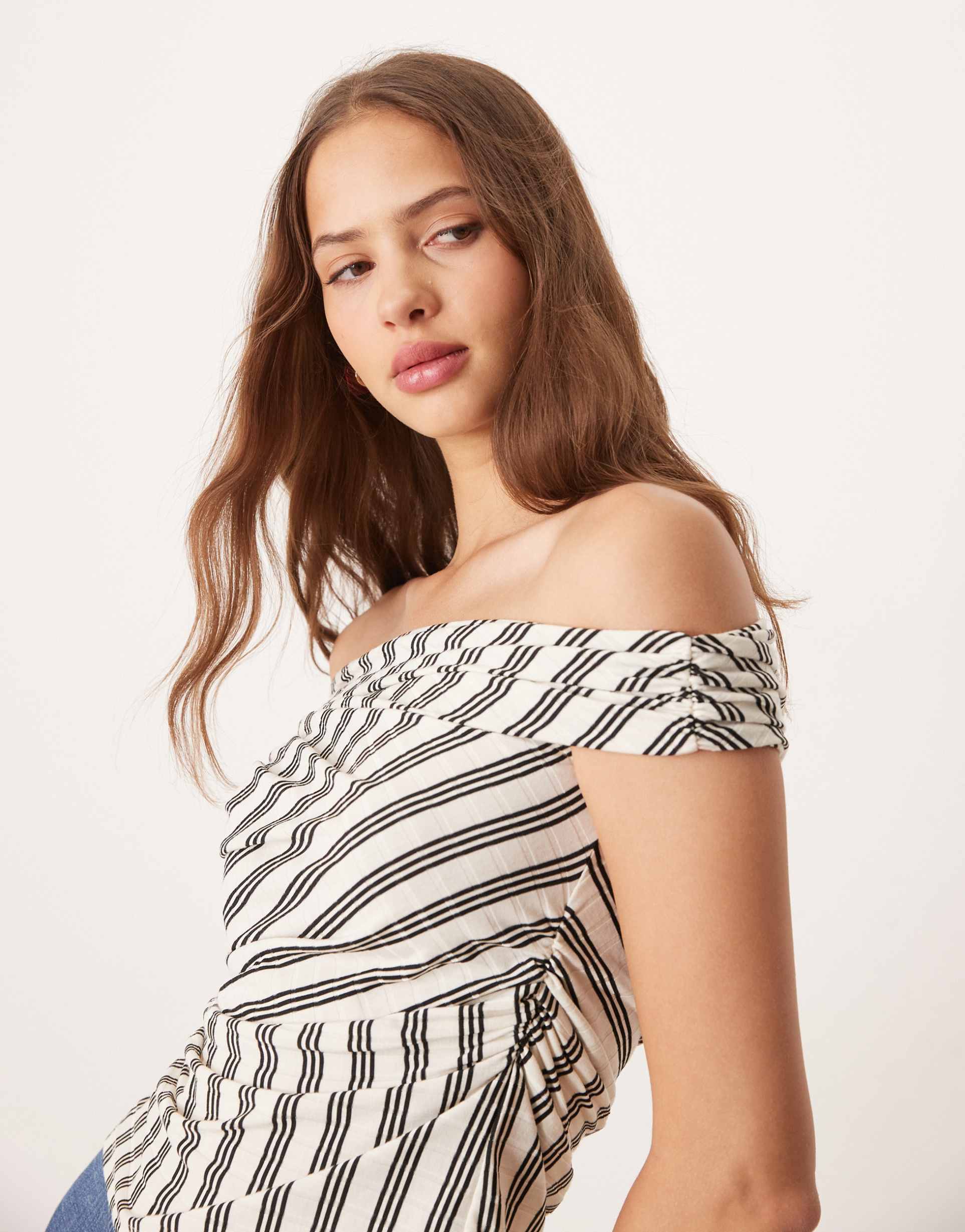 asos design wrap top in mono stripe